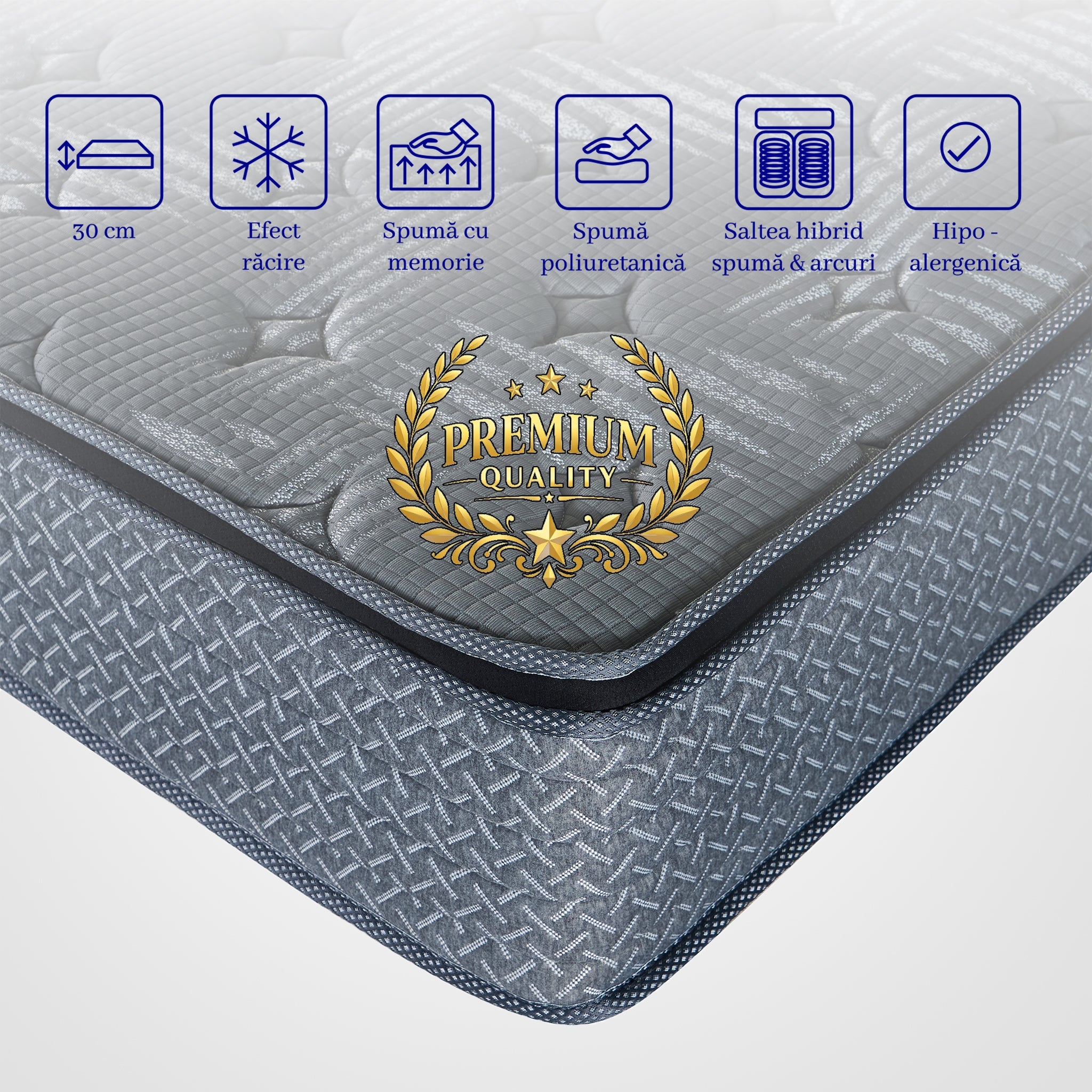 Saltea dumonde Altessa Supreme Pocket 140x200 cm, arcuri individuale, spuma cu memorie, superortopedica, grosime 30 cm