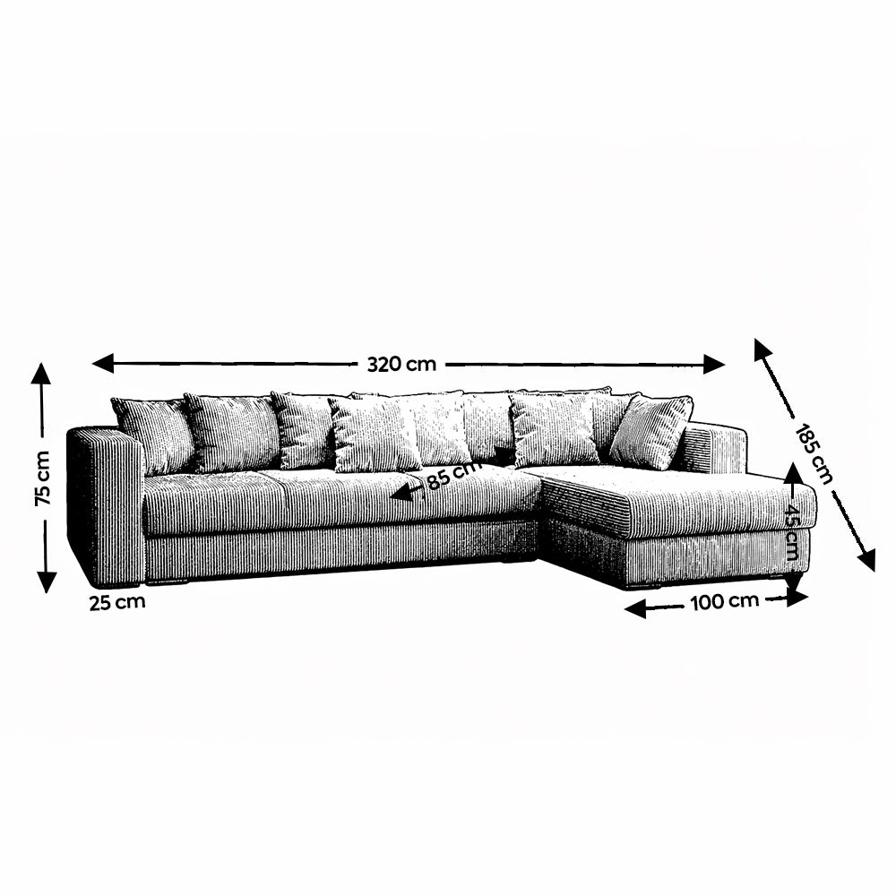 Colțar extensibil dumonde cu ladă de depozitare si sezut confortabil din spuma high-density, Gloria Enjoy Beige II 320x183 cm