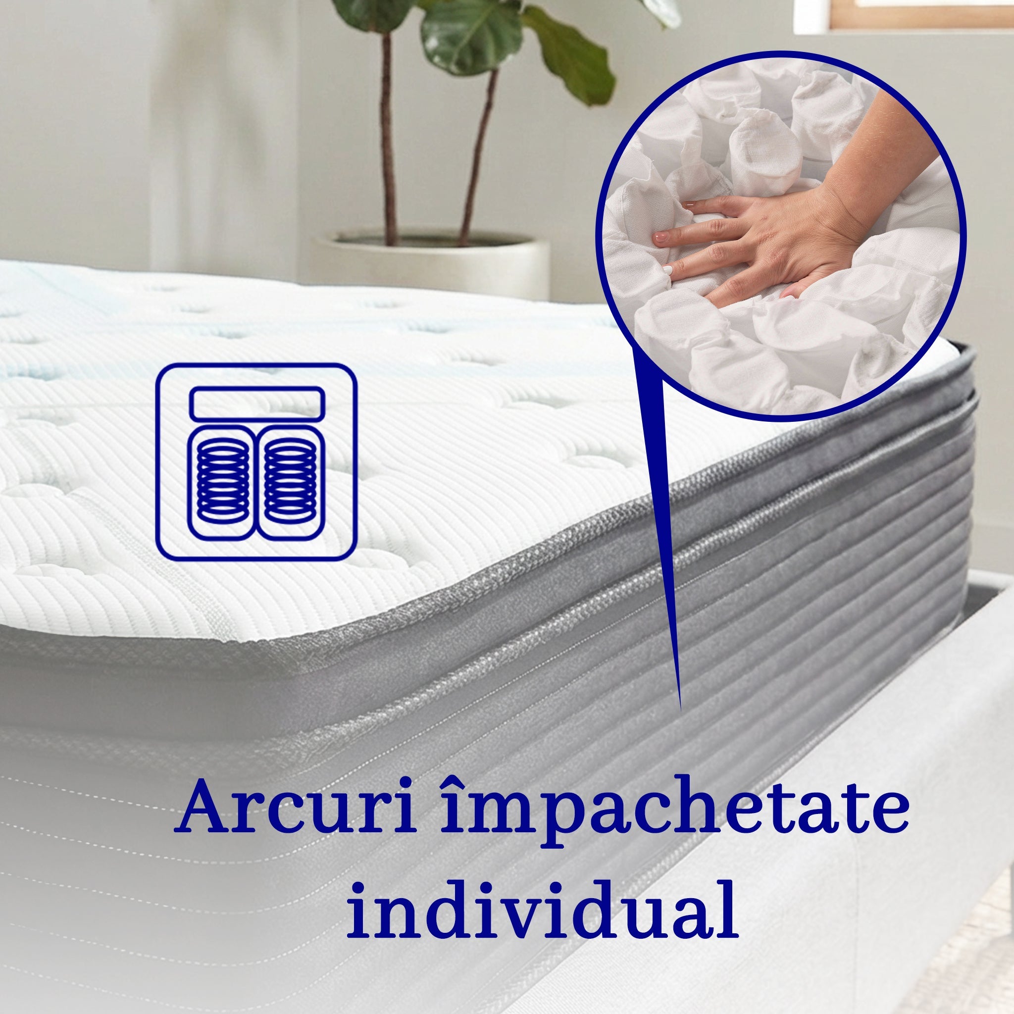 Saltea dumonde Serenita Plus Pocket 160x200 cm, arcuri individuale, spuma cu memorie, superortopedica, grosime 25 cm