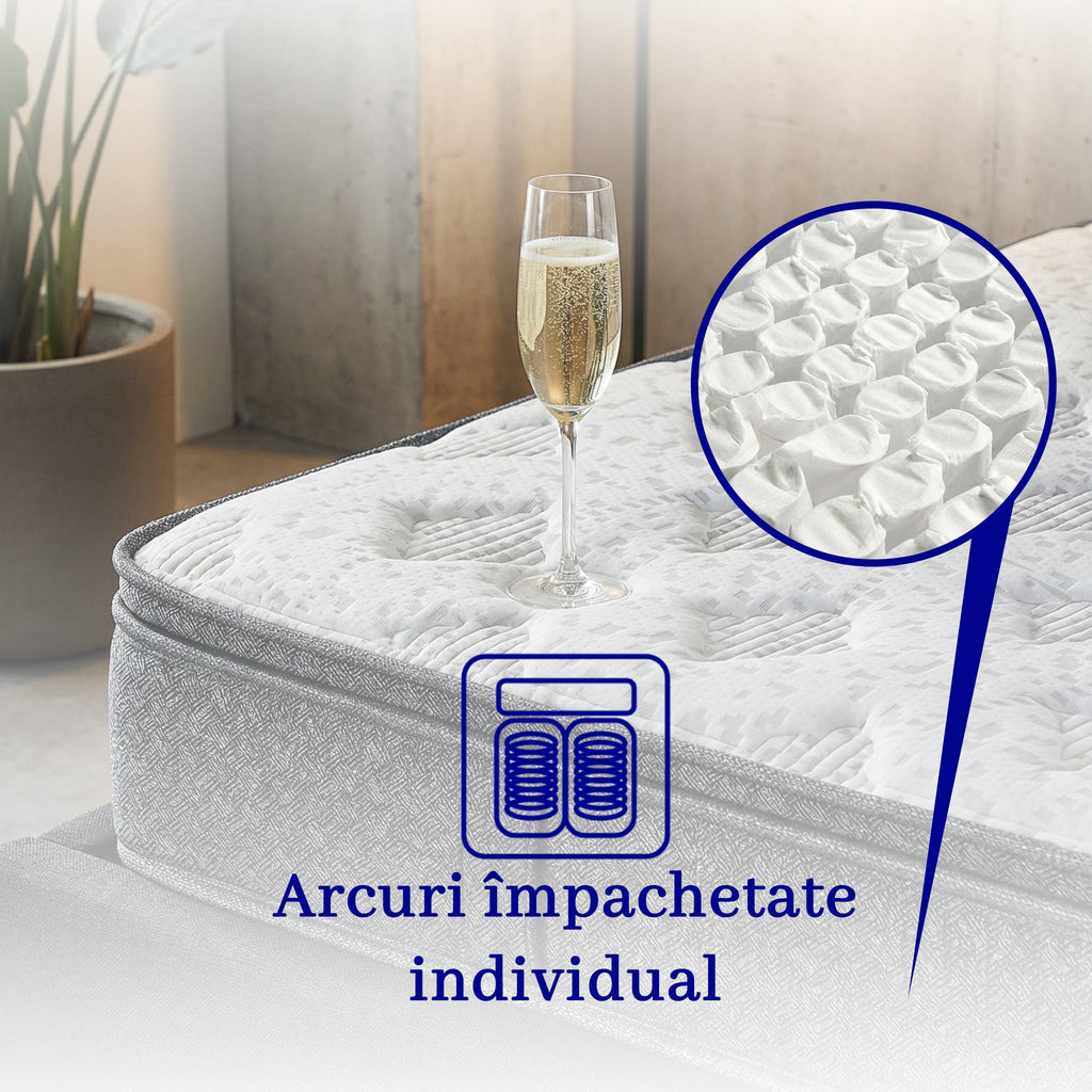 Saltea dumonde Velora Soft Pocket 180x200 cm, arcuri individuale, spuma cu memorie, superortopedica, grosime 25 cm
