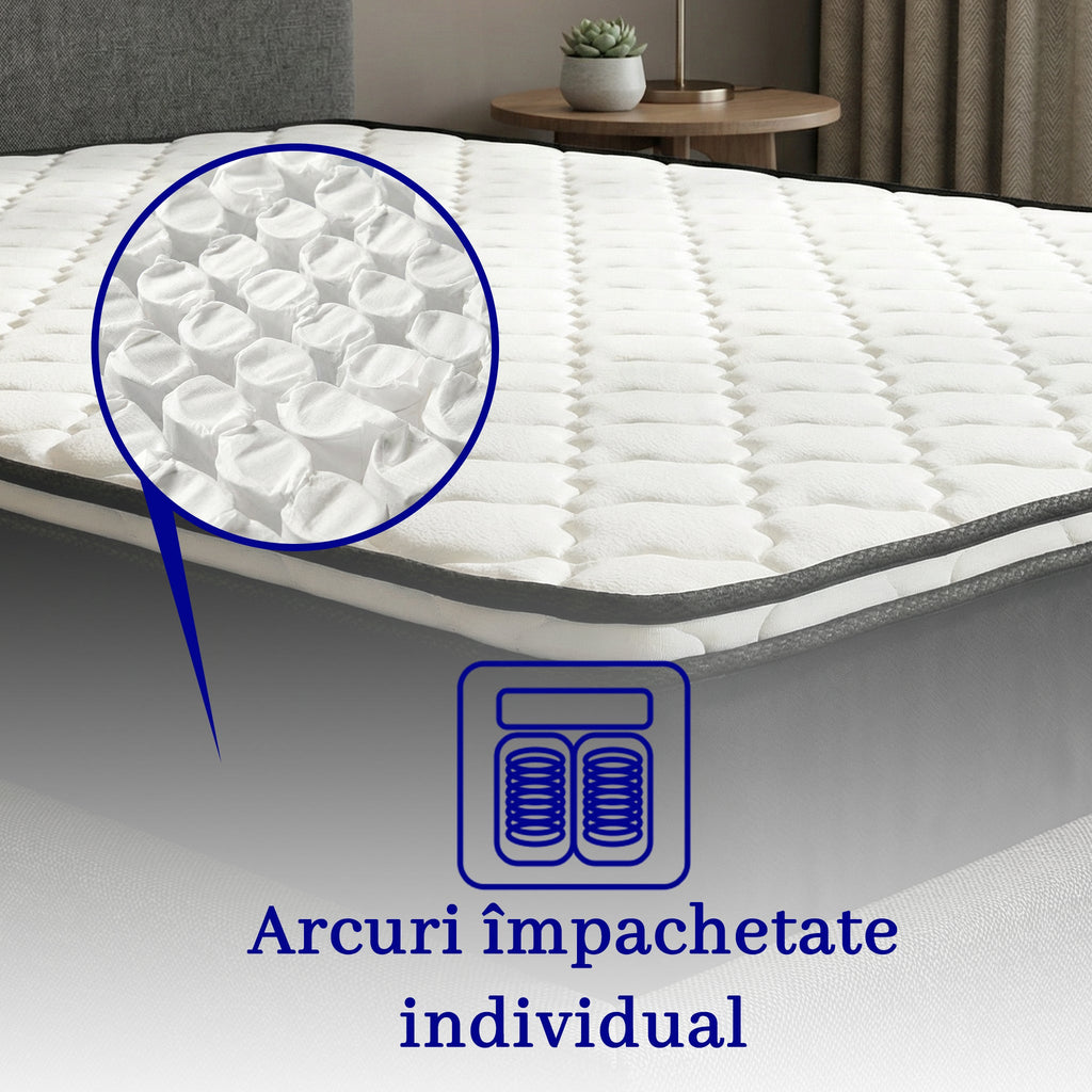 Saltea dumonde Imperio Deluxe Pocket 180x200 cm, arcuri individuale, spuma cu memorie, superortopedica, grosime 30 cm