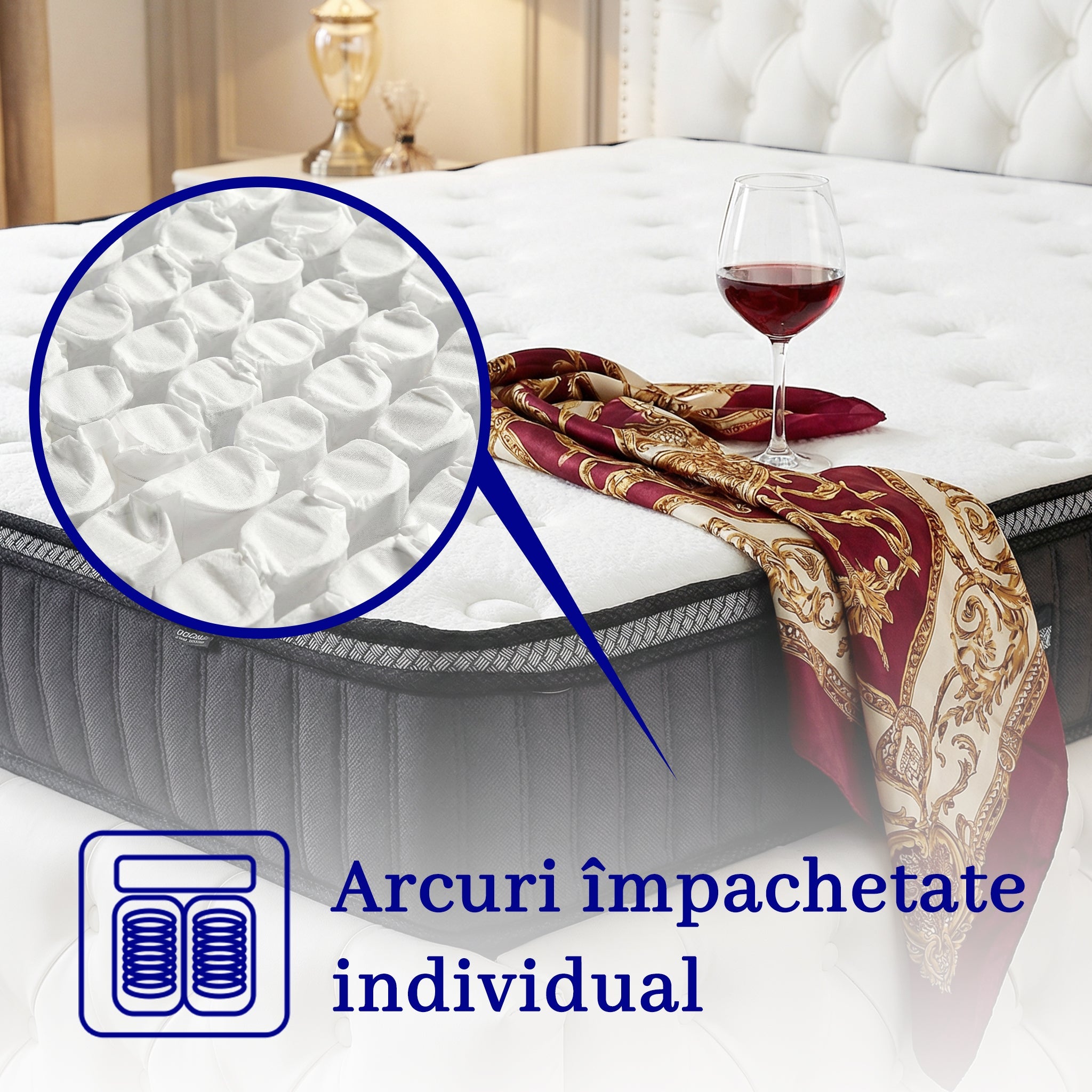 Saltea dumonde Altessa Comfort Pocket 140x200 cm, arcuri individuale, spuma cu memorie, superortopedica, grosime 25 cm