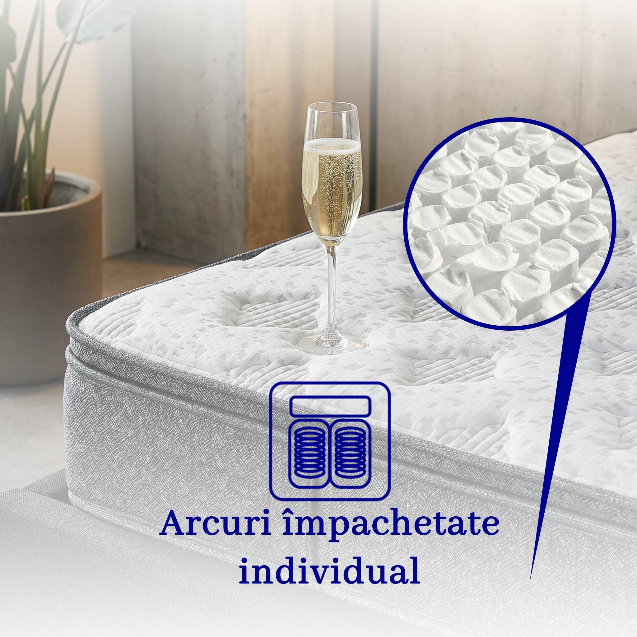 Saltea dumonde Velora Soft Pocket 160x200 cm, arcuri individuale, spuma cu memorie, superortopedica, grosime 25 cm