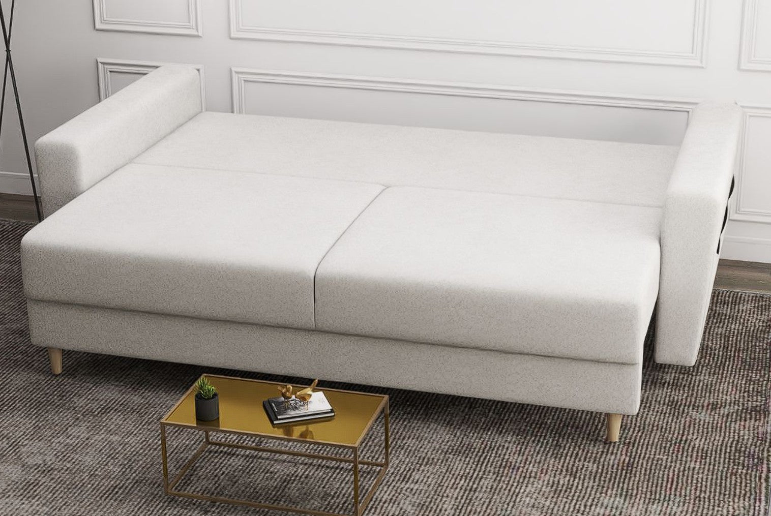 Canapea extensibilă dumonde cu ladă de depozitare si sezut confortabil din spuma high-density, Summer Euphoria Ivory 225x100 cm