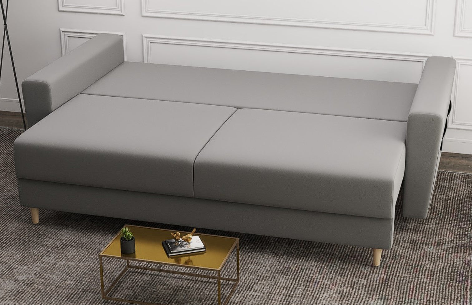 Canapea extensibilă dumonde cu ladă de depozitare si sezut confortabil din spuma high-density, Summer Royal Gri 225x100 cm