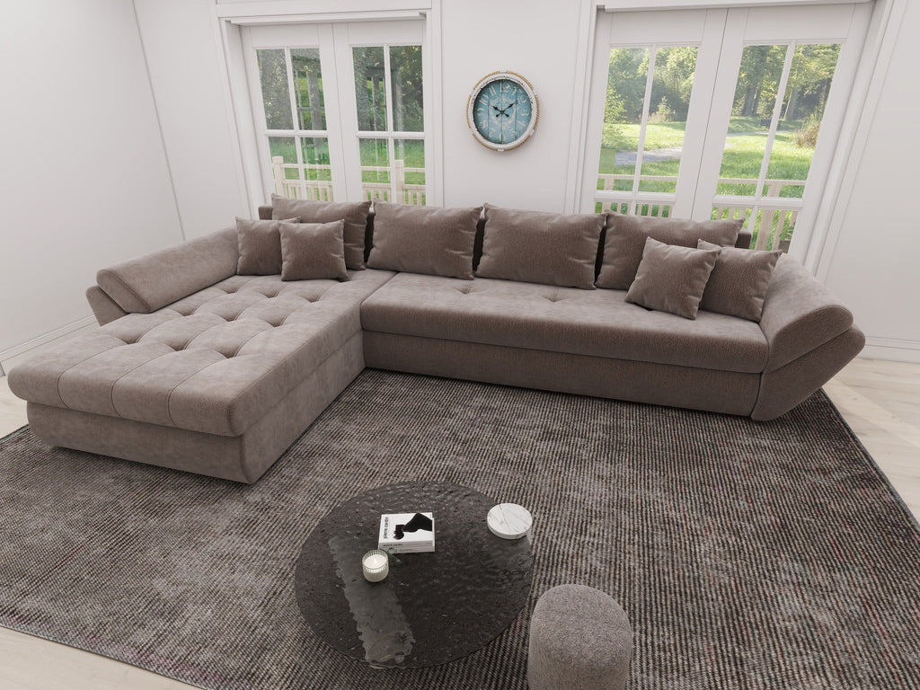 Colțar extensibil dumonde cu ladă de depozitare si sezut confortabil din spuma high-density, Loana XL Vibe Maro 335x185 cm