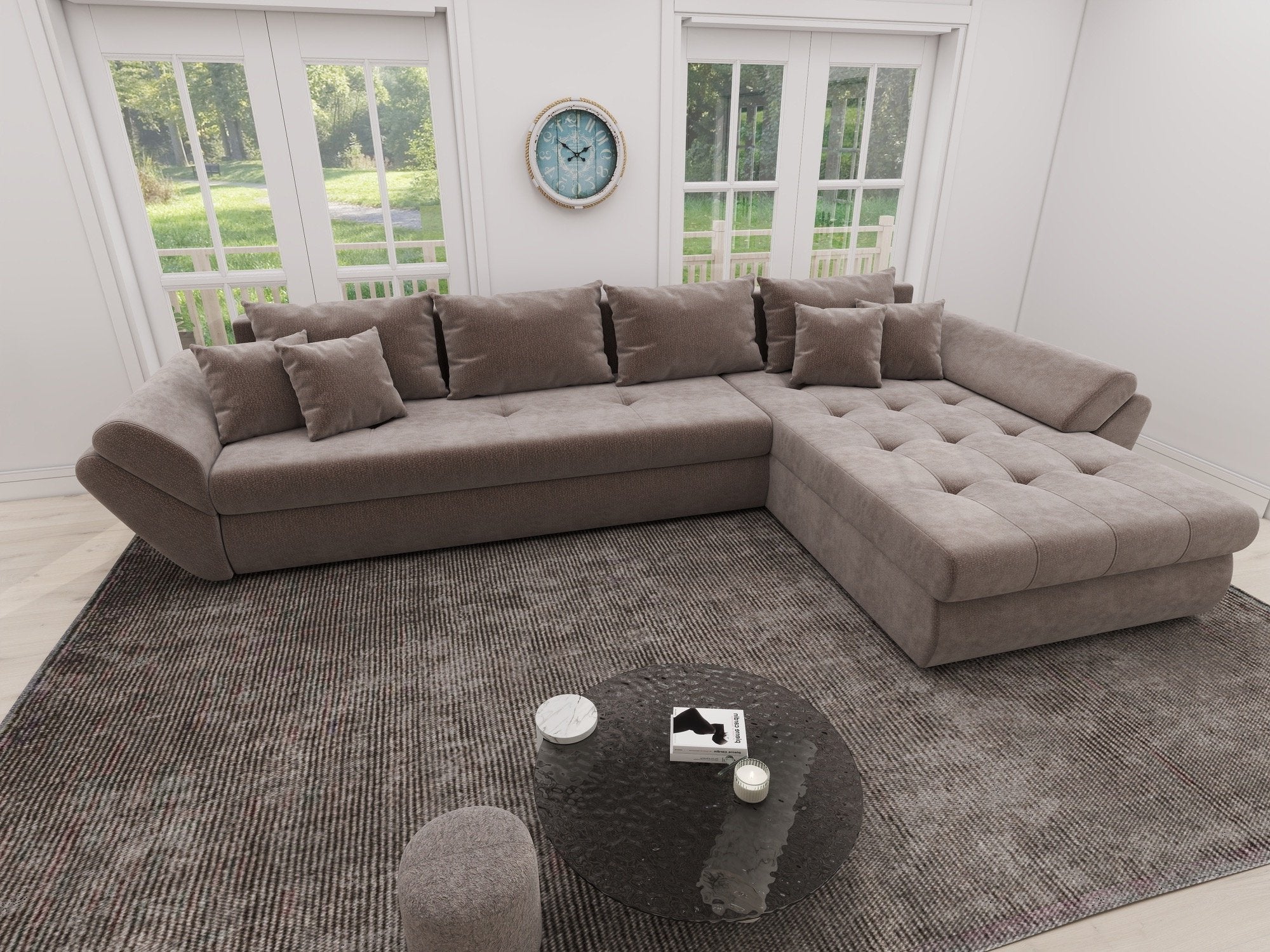 Colțar extensibil dumonde cu ladă de depozitare si sezut confortabil din spuma high-density, Loana XL Vibe Maro II 335x185 cm