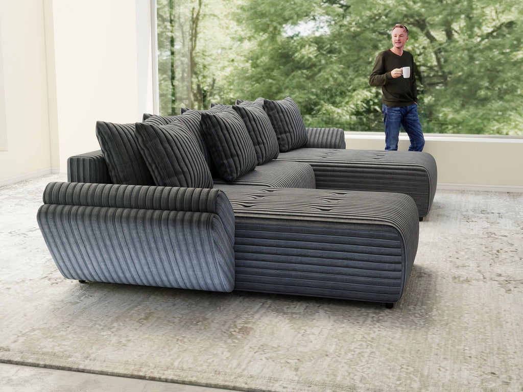 Colțar extensibil dumonde cu ladă de depozitare si sezut confortabil din spuma high-density, Berlin U Ambience Grey 380x180 cm