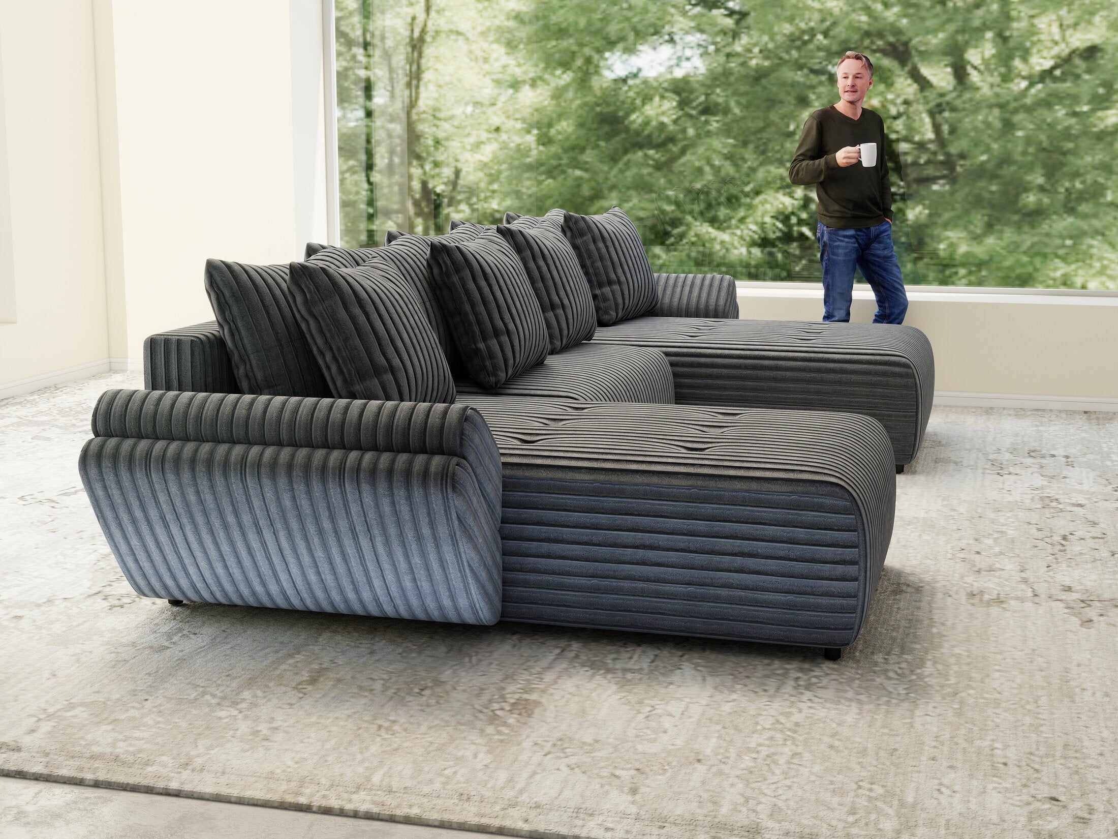 Colțar extensibil dumonde cu ladă de depozitare si sezut confortabil din spuma high-density, Berlin U Ambience Grey 380x180 cm