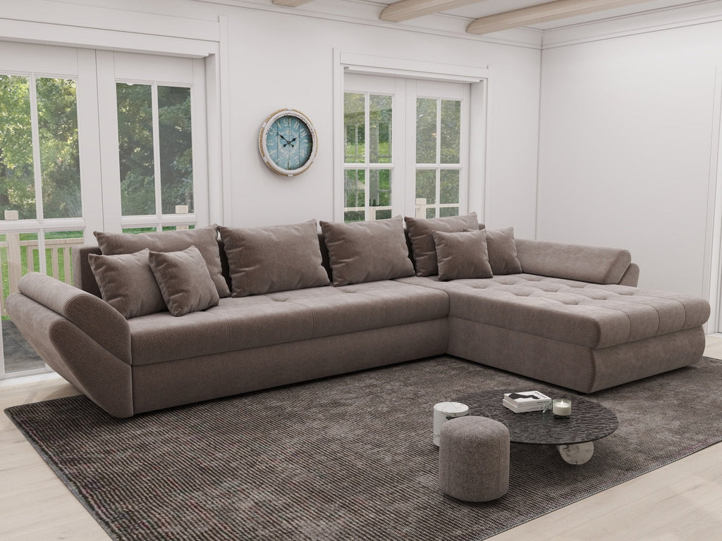 Colțar extensibil dumonde cu ladă de depozitare si sezut confortabil din spuma high-density, Loana XL Vibe Maro II 335x185 cm