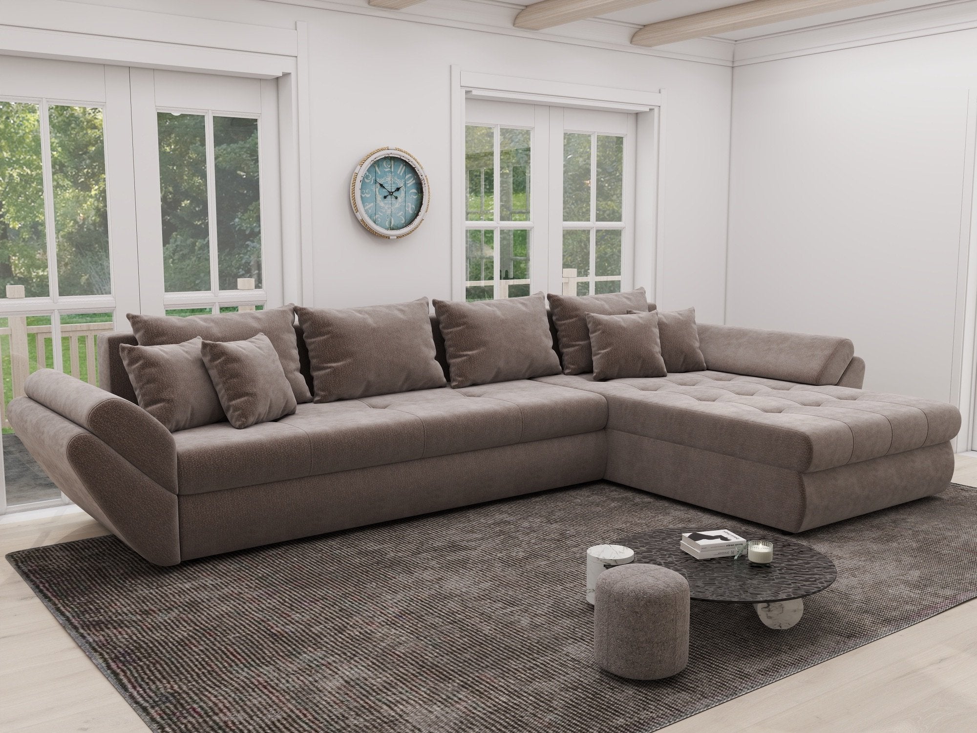 Colțar extensibil dumonde cu ladă de depozitare si sezut confortabil din spuma high-density, Loana XL Vibe Maro II 335x185 cm