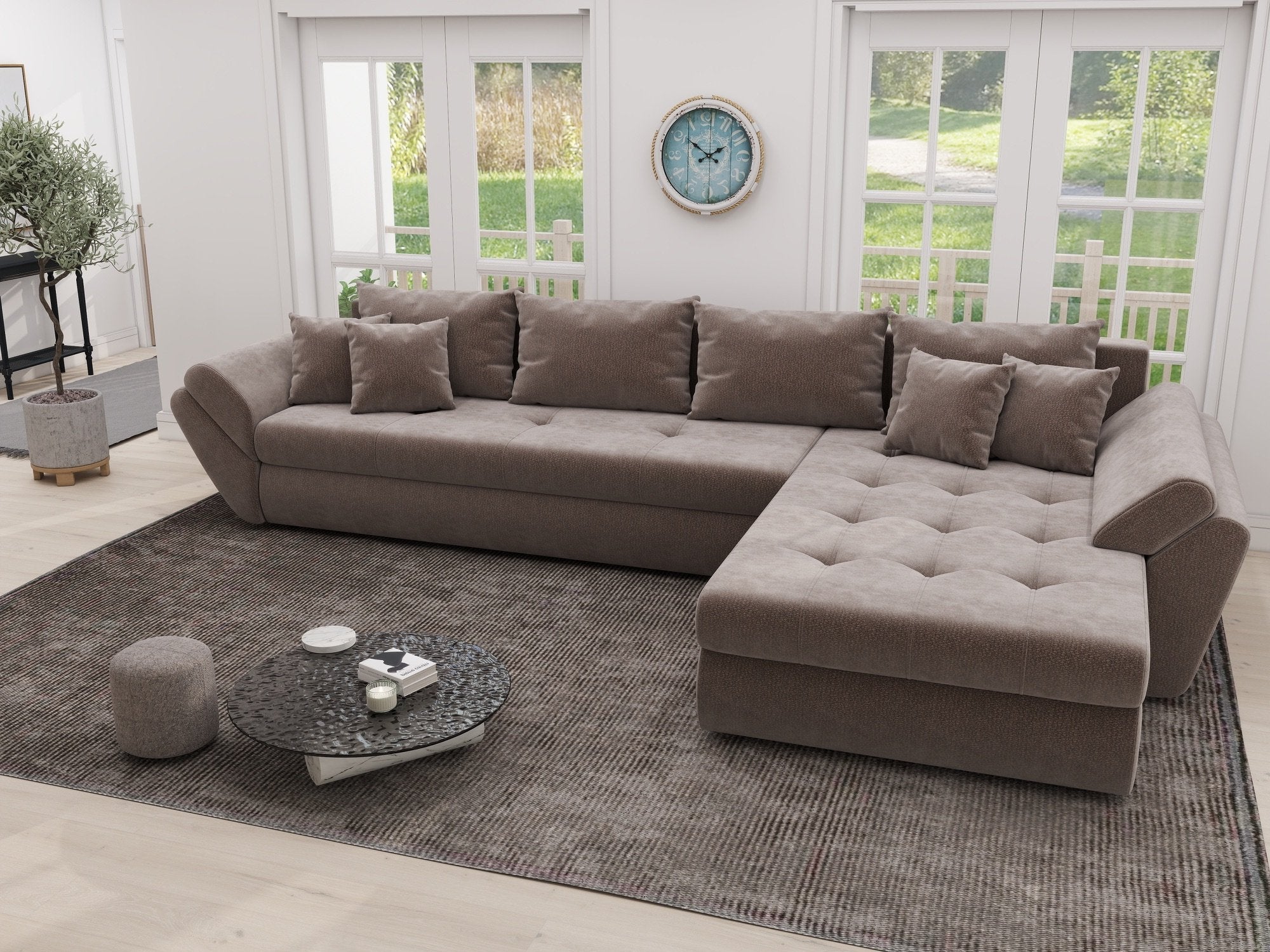 Colțar extensibil dumonde cu ladă de depozitare si sezut confortabil din spuma high-density, Loana XL Vibe Maro II 335x185 cm