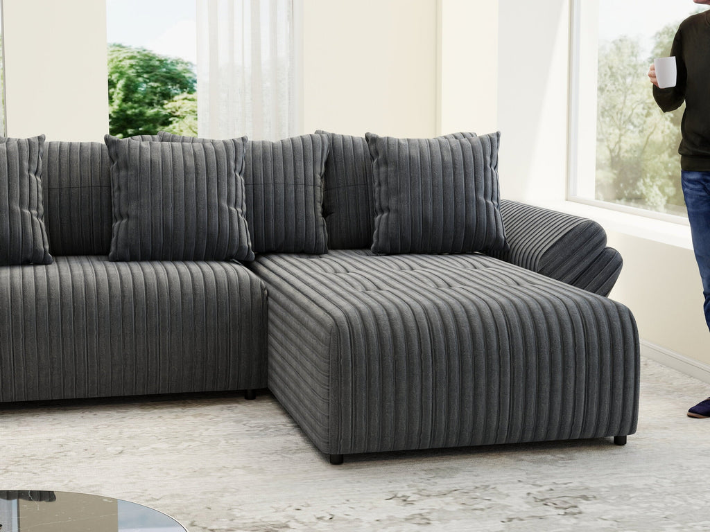Colțar extensibil dumonde cu ladă de depozitare si sezut confortabil din spuma high-density, Berlin U Ambience Grey 380x180 cm