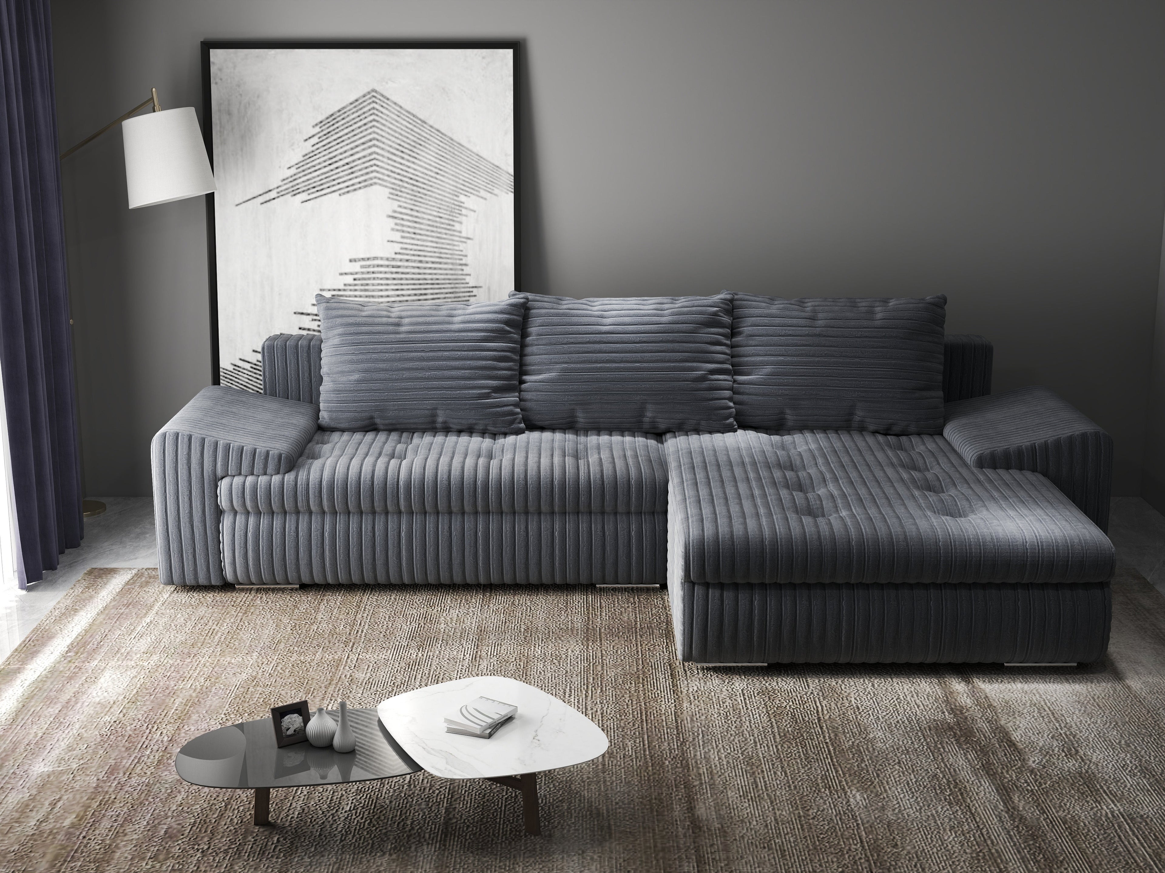 Colțar extensibil dumonde cu ladă de depozitare si sezut confortabil din spuma high-density, Leonardo Ambience Gri 260x185 cm II