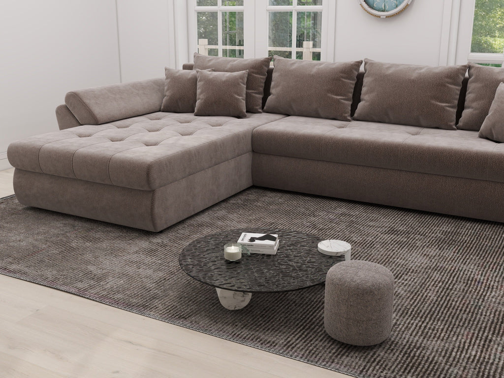Colțar extensibil dumonde cu ladă de depozitare si sezut confortabil din spuma high-density, Loana XL Vibe Maro 335x185 cm