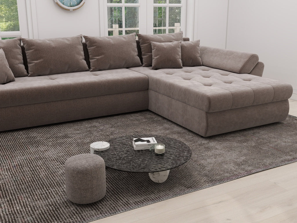 Colțar extensibil dumonde cu ladă de depozitare si sezut confortabil din spuma high-density, Loana XL Vibe Maro II 335x185 cm