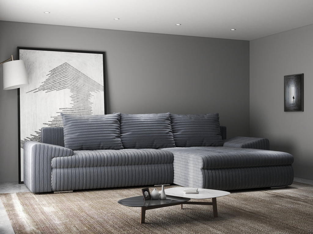 Colțar extensibil dumonde cu ladă de depozitare si sezut confortabil din spuma high-density, Leonardo Ambience Gri 260x185 cm II