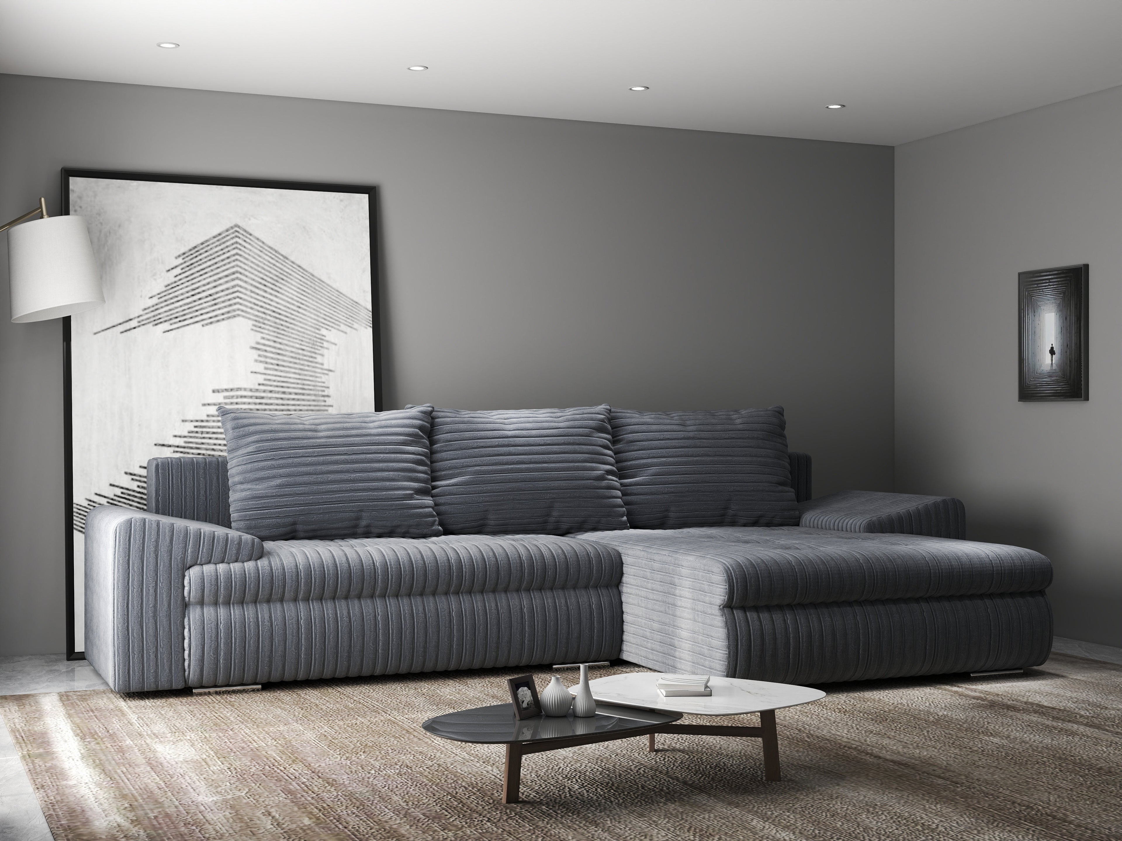 Colțar extensibil dumonde cu ladă de depozitare si sezut confortabil din spuma high-density, Leonardo Ambience Gri 260x185 cm II