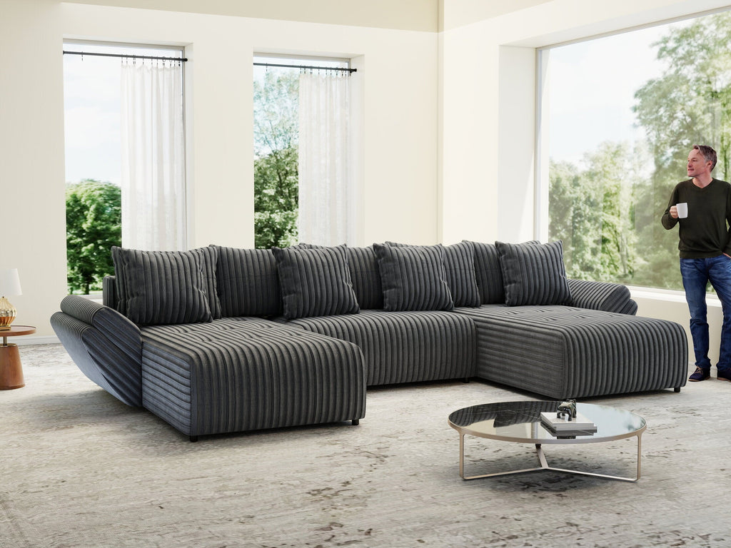 Colțar extensibil dumonde cu ladă de depozitare si sezut confortabil din spuma high-density, Berlin U Ambience Grey 380x180 cm
