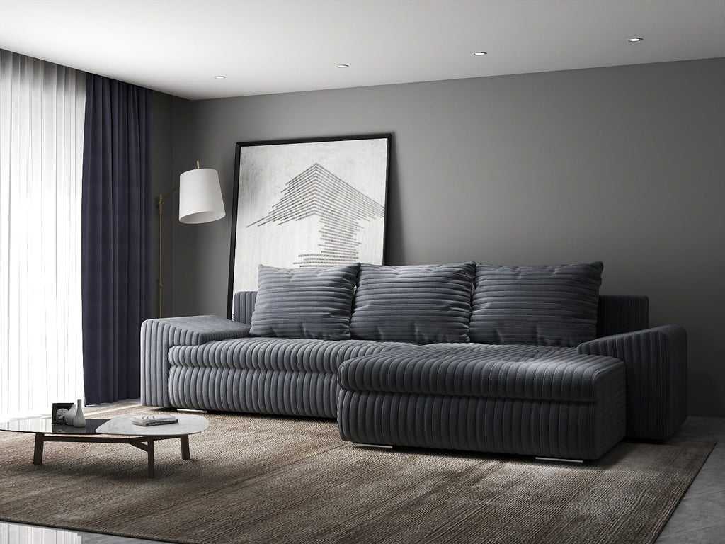 Colțar extensibil dumonde cu ladă de depozitare si sezut confortabil din spuma high-density, Leonardo Ambience Gri 260x185 cm II
