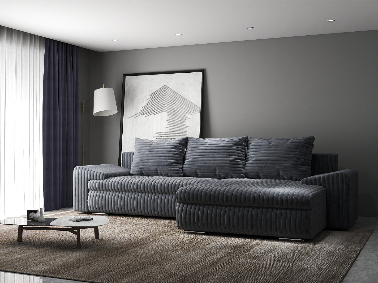 Colțar extensibil dumonde cu ladă de depozitare si sezut confortabil din spuma high-density, Leonardo Ambience Gri 260x185 cm II