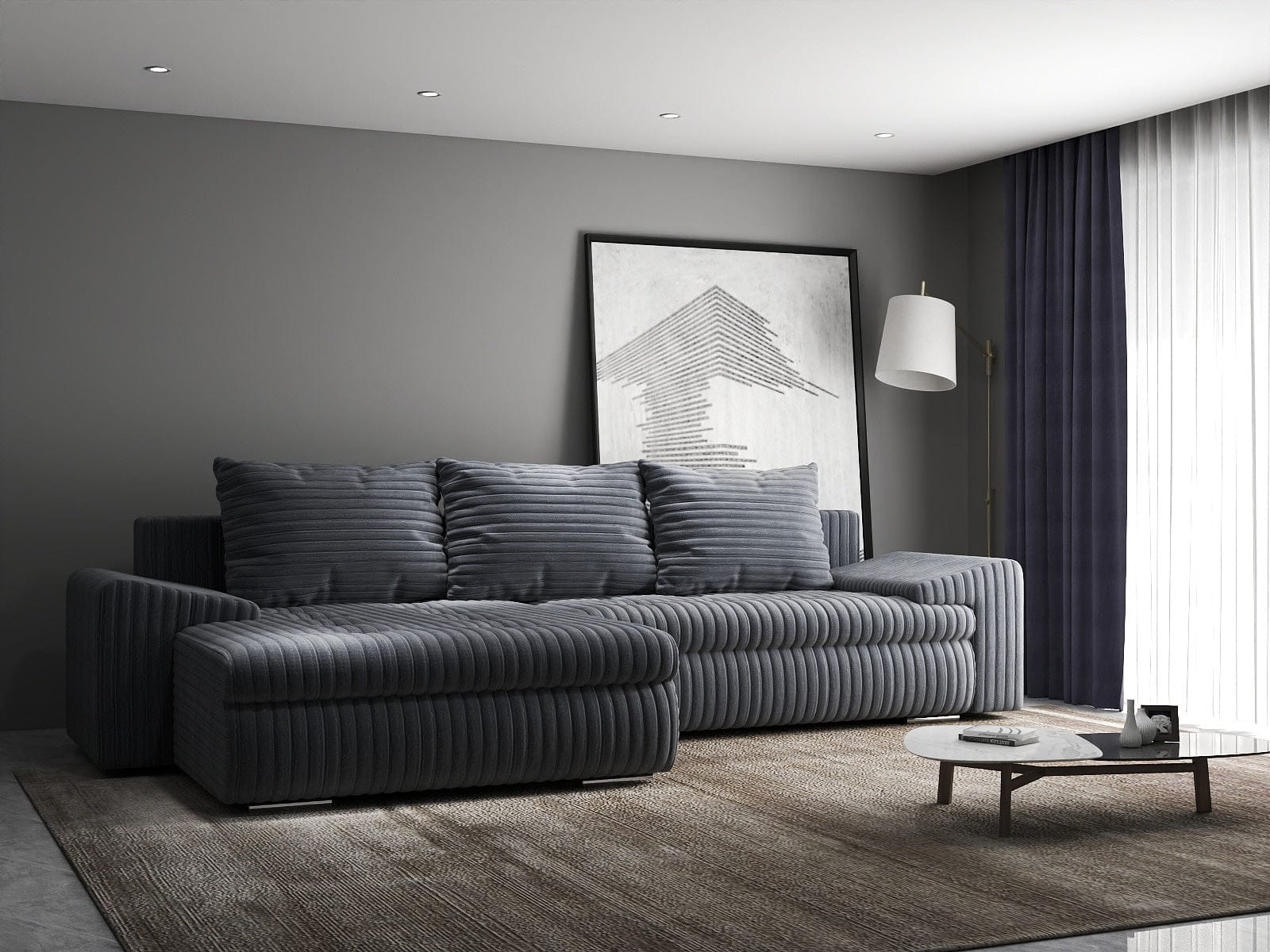 Colțar extensibil dumonde cu ladă de depozitare si sezut confortabil din spuma high-density, Leonardo Ambience Gri 260x185 cm