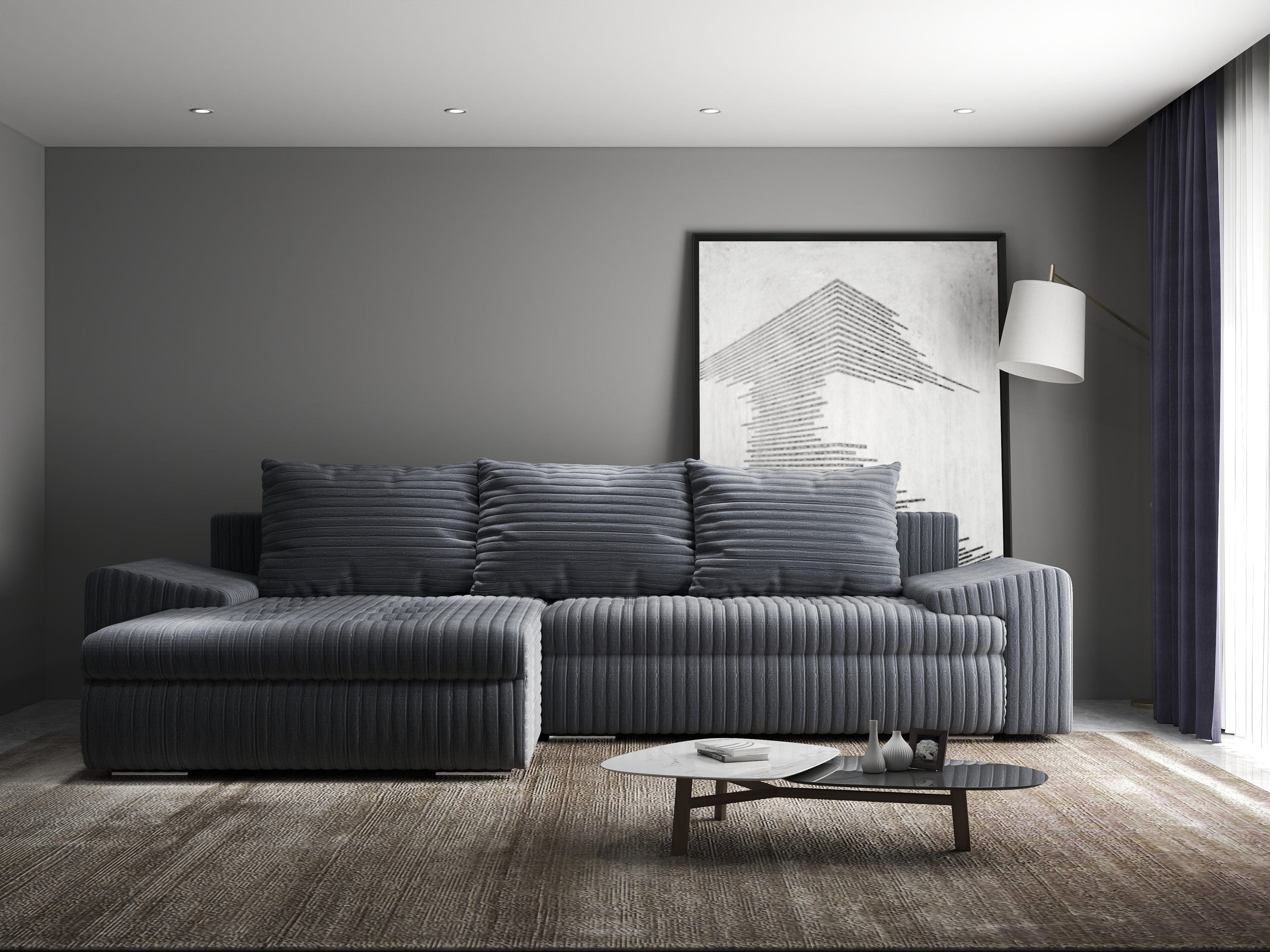 Colțar extensibil dumonde cu ladă de depozitare si sezut confortabil din spuma high-density, Leonardo Ambience Gri 260x185 cm