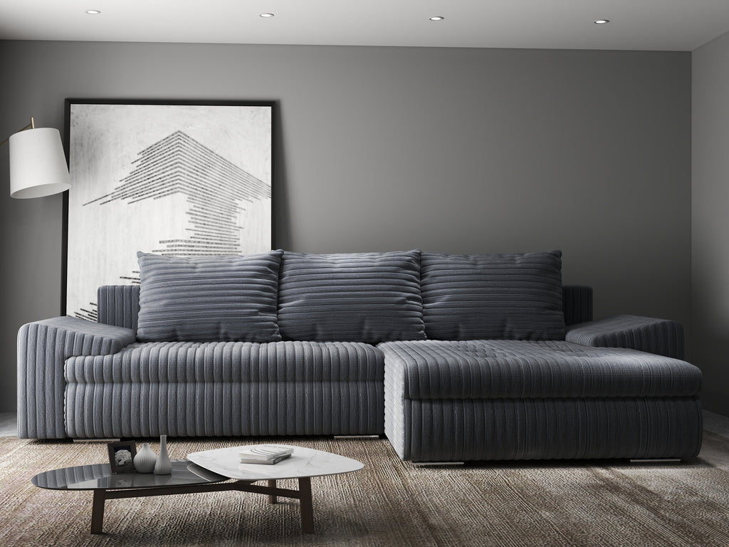 Colțar extensibil dumonde cu ladă de depozitare si sezut confortabil din spuma high-density, Leonardo Ambience Gri 260x185 cm II