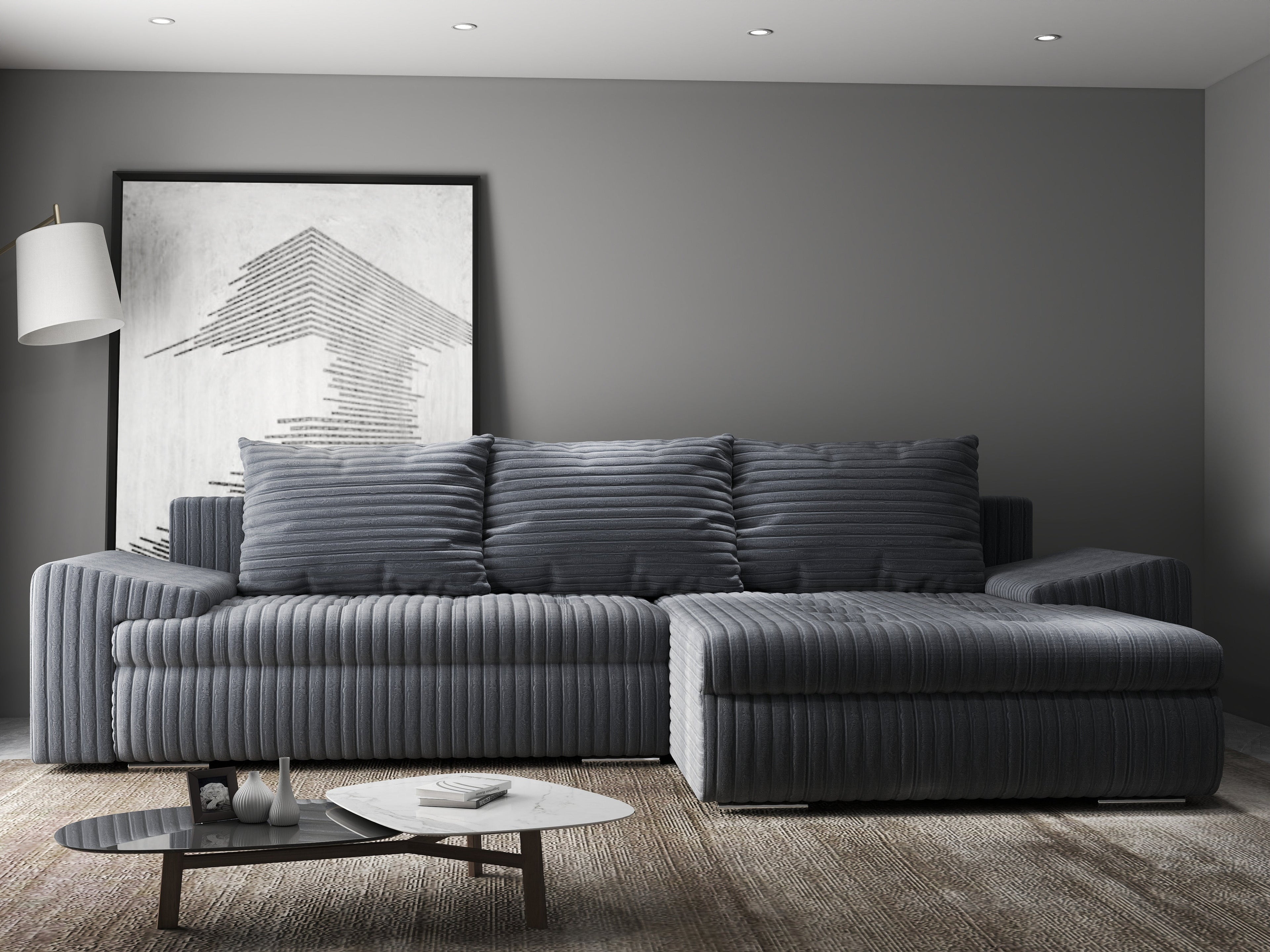 Colțar extensibil dumonde cu ladă de depozitare si sezut confortabil din spuma high-density, Leonardo Ambience Gri 260x185 cm II