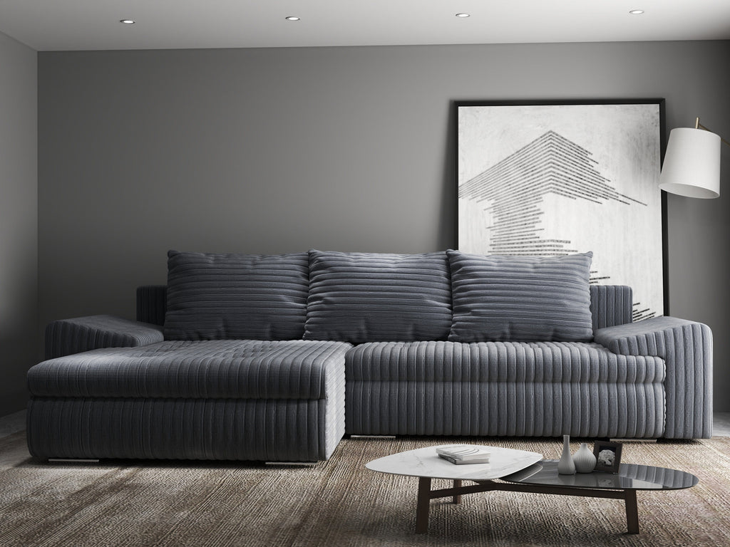 Colțar extensibil dumonde cu ladă de depozitare si sezut confortabil din spuma high-density, Leonardo Ambience Gri 260x185 cm