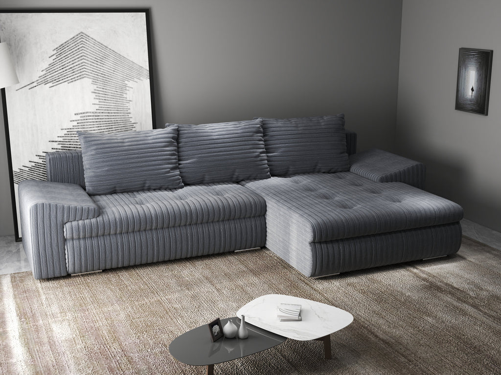 Colțar extensibil dumonde cu ladă de depozitare si sezut confortabil din spuma high-density, Leonardo Ambience Gri 260x185 cm II