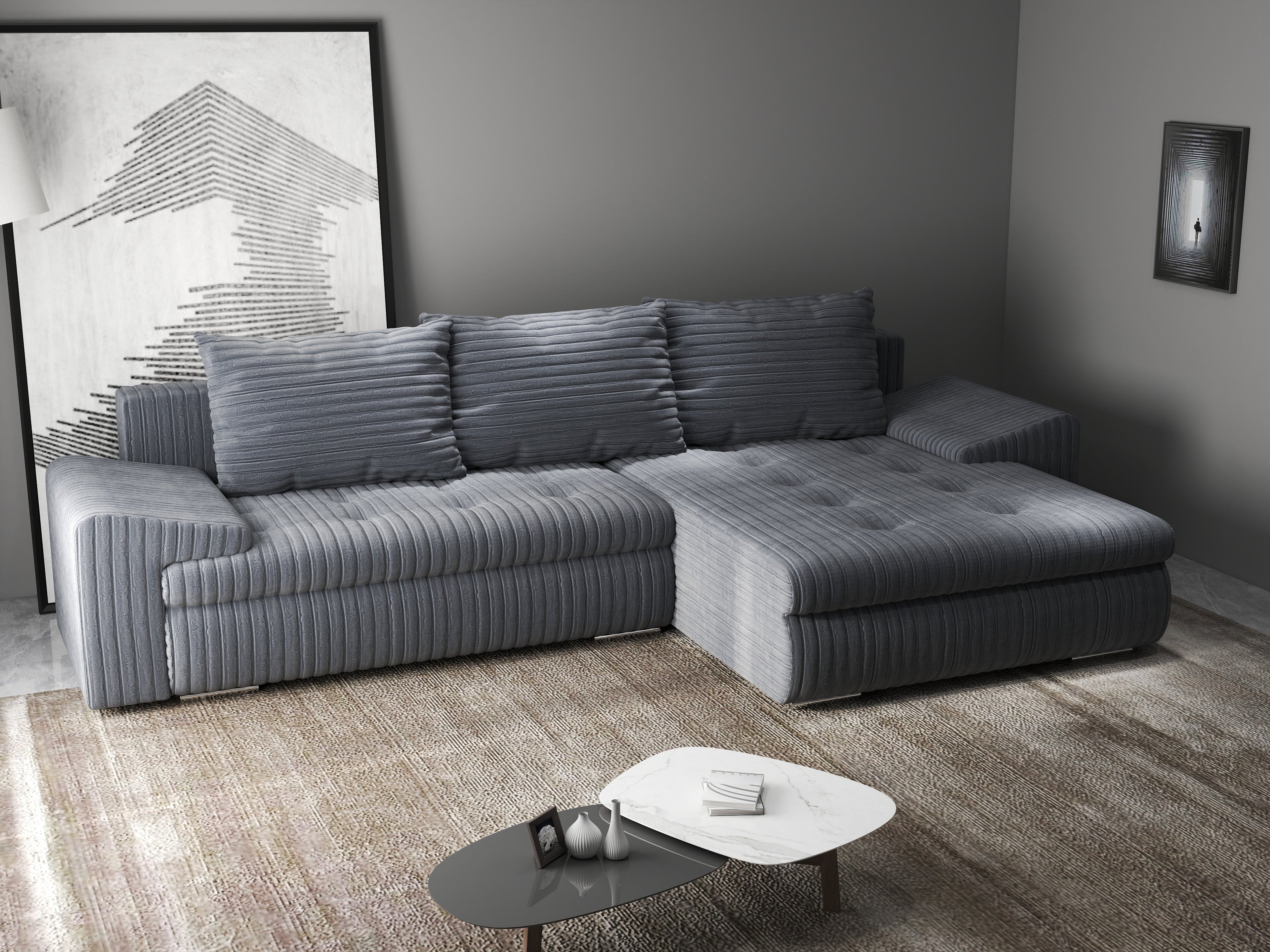 Colțar extensibil dumonde cu ladă de depozitare si sezut confortabil din spuma high-density, Leonardo Ambience Gri 260x185 cm II
