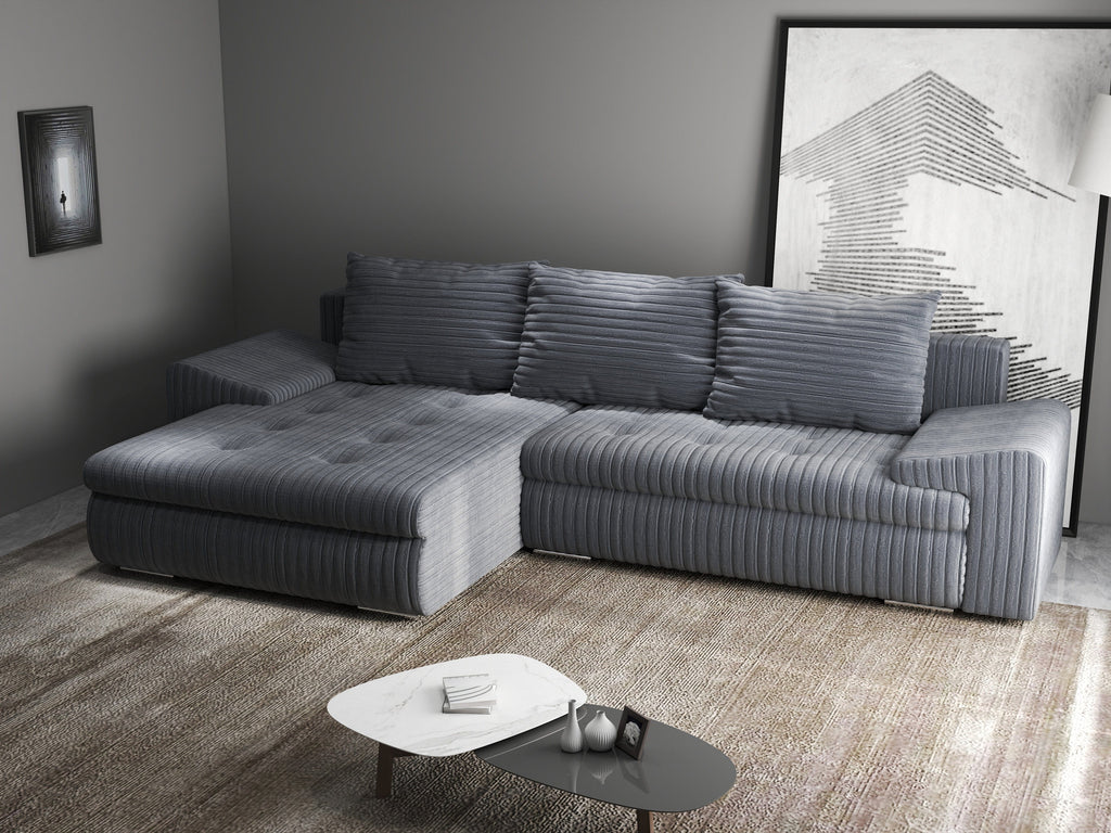 Colțar extensibil dumonde cu ladă de depozitare si sezut confortabil din spuma high-density, Leonardo Ambience Gri 260x185 cm