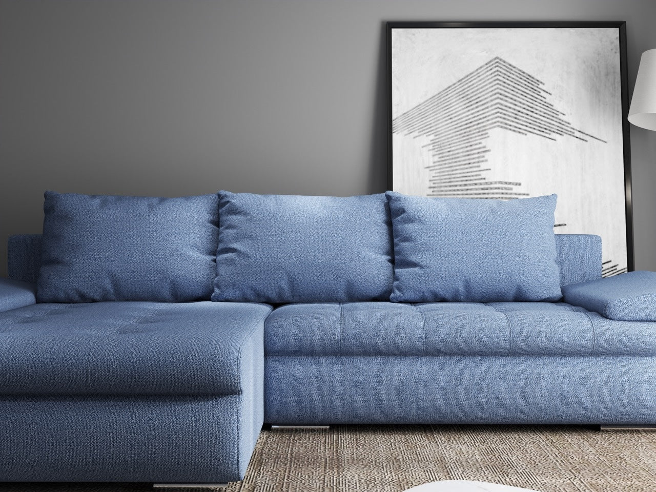 Colțar extensibil dumonde cu ladă de depozitare si sezut confortabil din spuma high-density, Leonardo Enjoy Albastru 260x185 cm