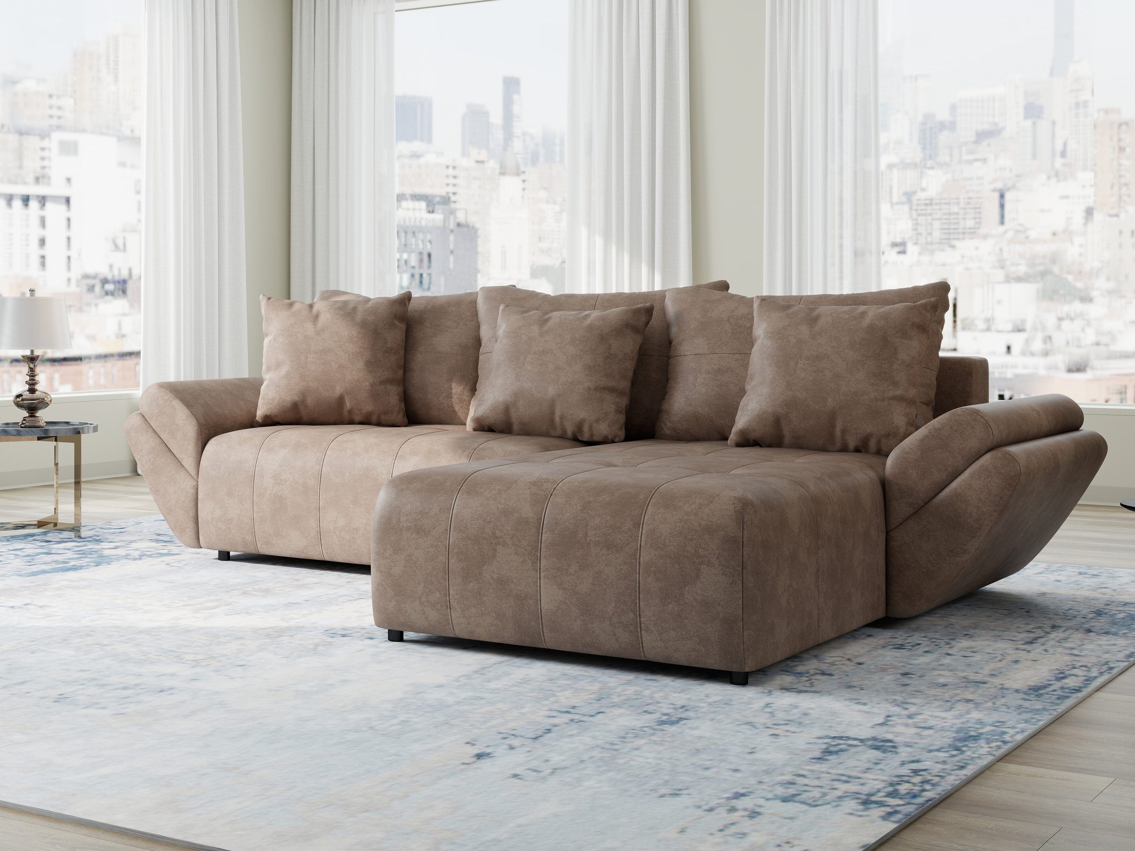 Colțar extensibil dumonde cu ladă de depozitare si sezut confortabil din spuma high-density, Berlin Tobago Maro 280x185 cm II