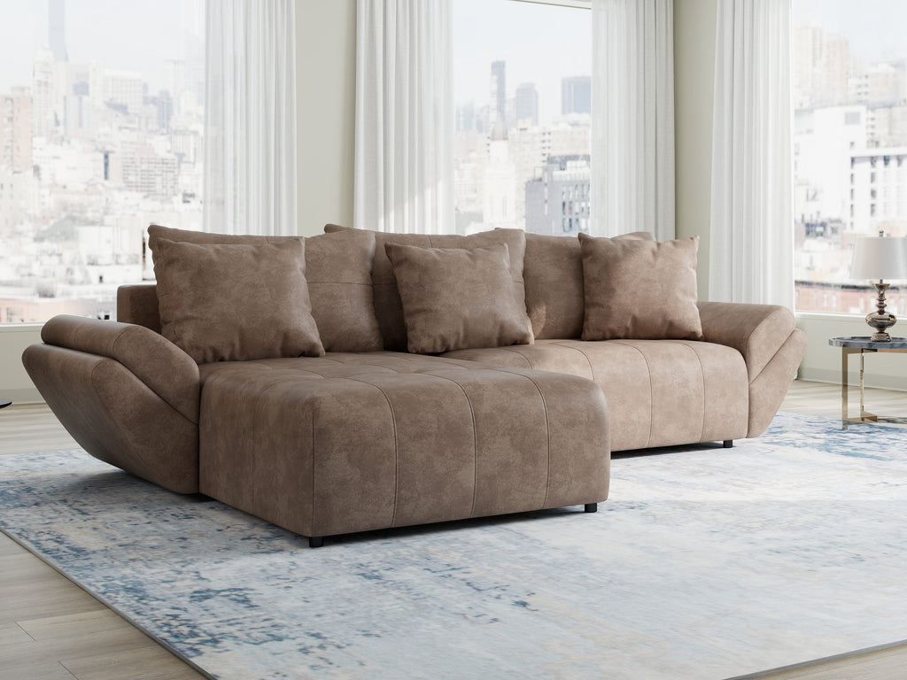 Colțar extensibil dumonde cu ladă de depozitare si sezut confortabil din spuma high-density, Berlin Tobago Maro280x185 cm