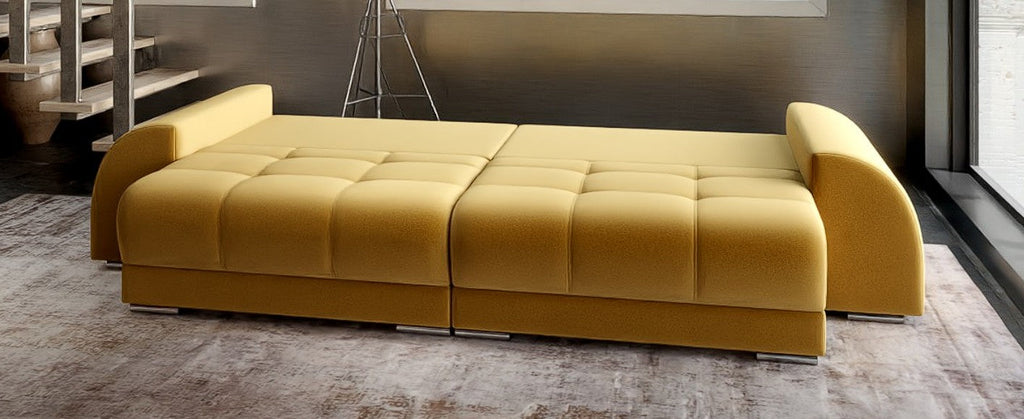 Canapea extensibilă dumonde cu 2 lăzi de depozitare si sezut confortabil din spuma high-density, Verona Royal Mustar 310x100 cm