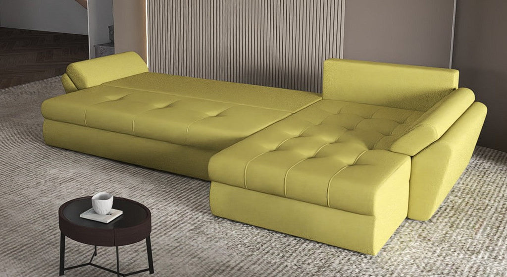 Colțar extensibil dumonde cu ladă de depozitare si sezut confortabil din spuma high-density, Loana XL Enjoy Verde 335x185 cm