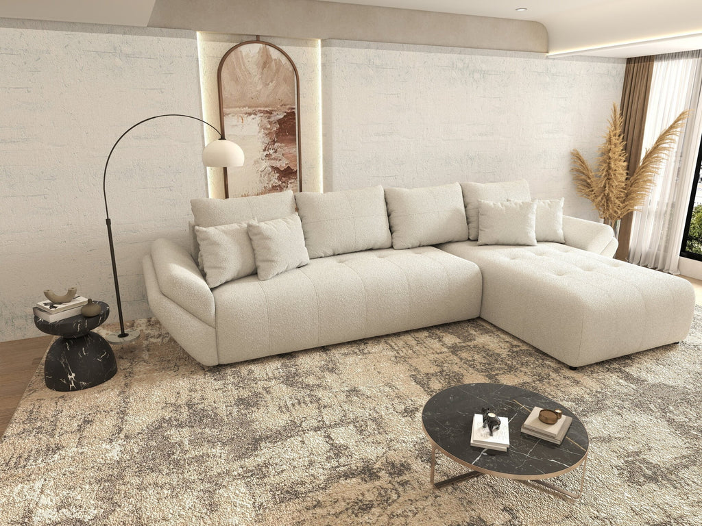Colțar extensibil dumonde cu ladă de depozitare si sezut confortabil din spuma high-density, Berlin XL Euphoria Ivory 350x185 cm II