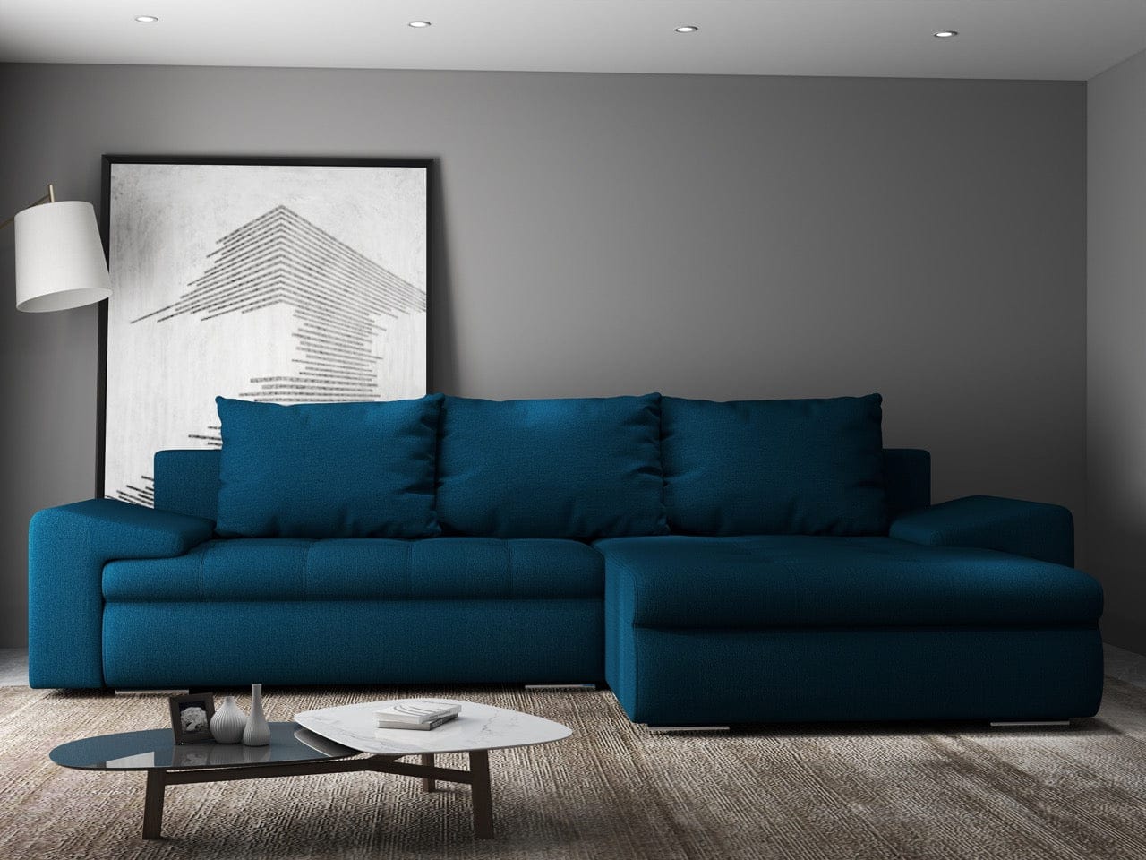 Colțar extensibil dumonde cu ladă de depozitare si sezut confortabil din spuma high-density, Leonardo Enjoy Petrol 260x185 cm II