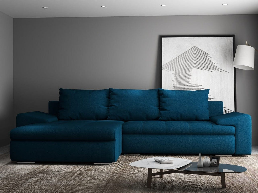 Colțar extensibil dumonde cu ladă de depozitare si sezut confortabil din spuma high-density, Leonardo Enjoy Petrol 260x185 cm
