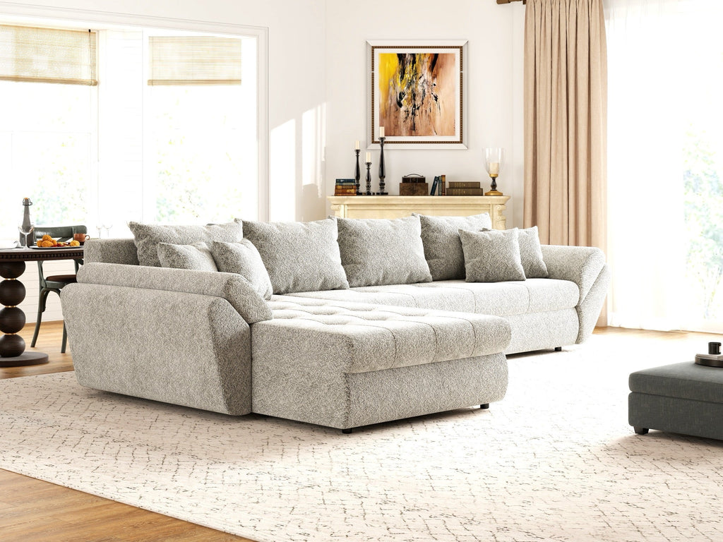 Colțar extensibil dumonde cu ladă de depozitare si sezut confortabil din spuma high-density, Loana XL Arena Bej 02 335x185 cm
