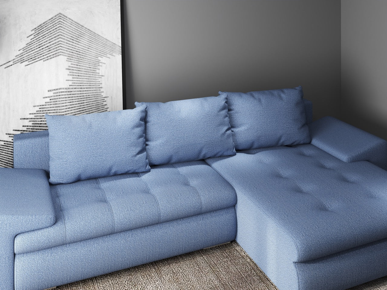 Colțar extensibil dumonde cu ladă de depozitare si sezut confortabil din spuma high-density, Leonardo Enjoy Albastru 260x185 cm II