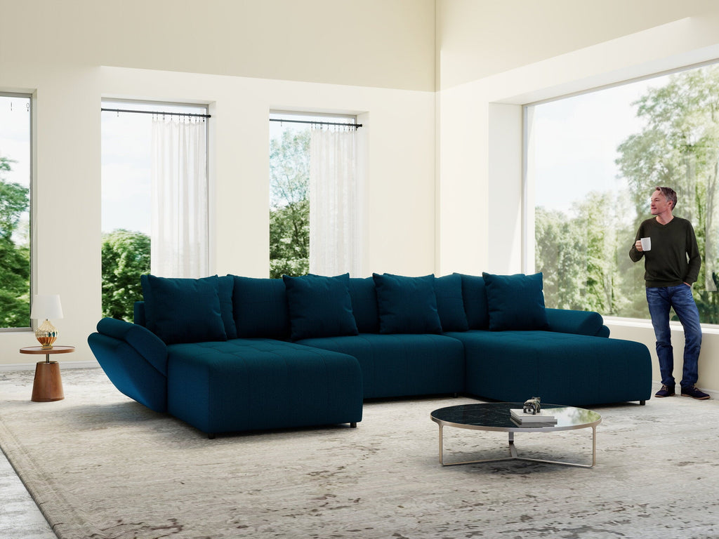 Colțar extensibil dumonde cu ladă de depozitare si sezut confortabil din spuma high-density, Berlin U Enjoy Petrol 380x180 cm