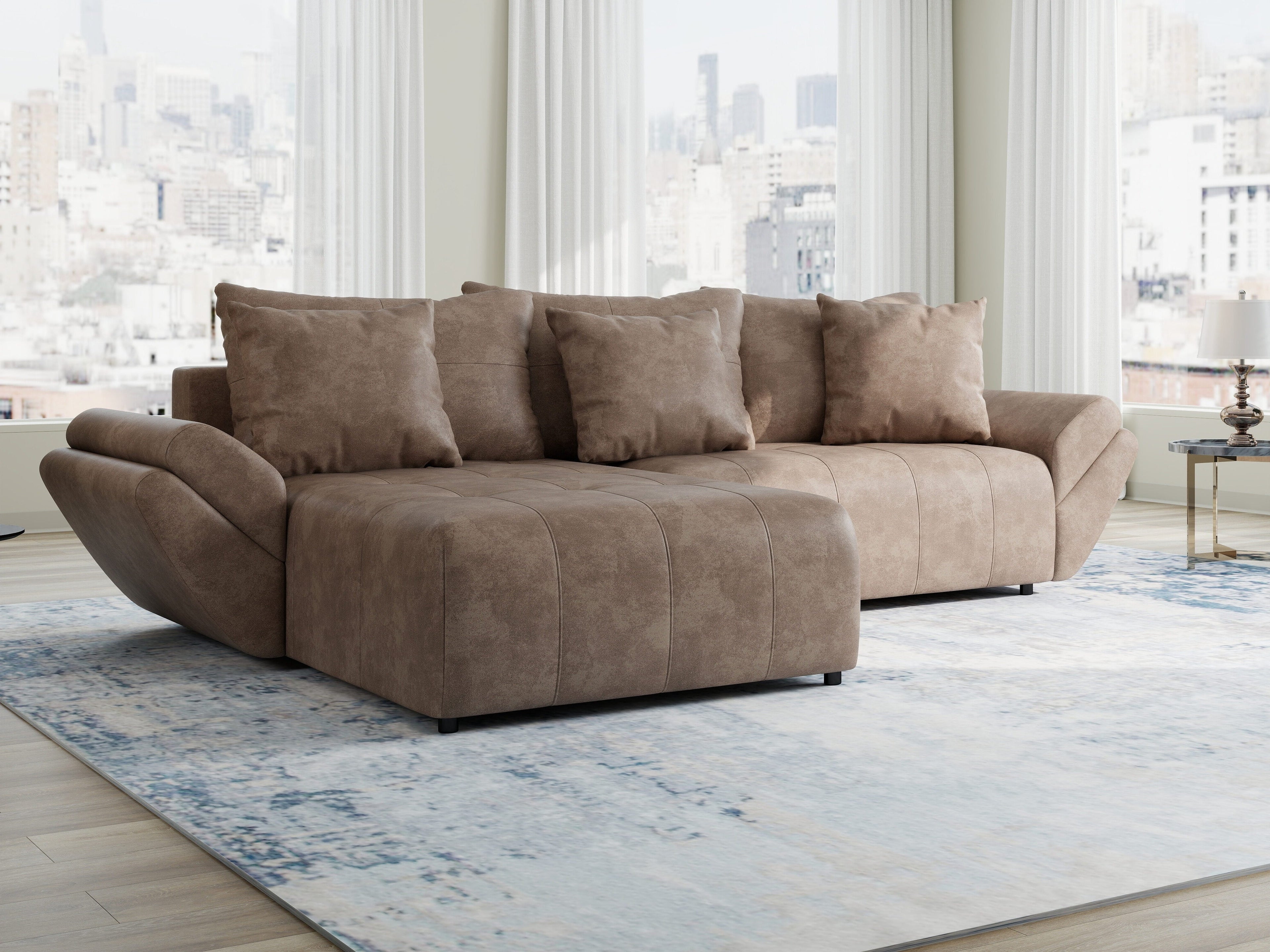 Colțar extensibil dumonde cu ladă de depozitare si sezut confortabil din spuma high-density, Berlin Tobago Maro280x185 cm