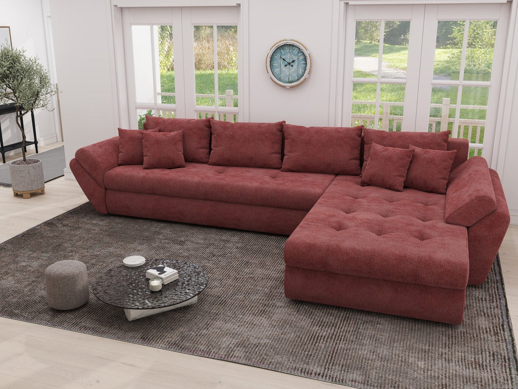 Colțar extensibil dumonde cu ladă de depozitare si sezut confortabil din spuma high-density, Loana XL Vibe Rosu II 335x185 cm