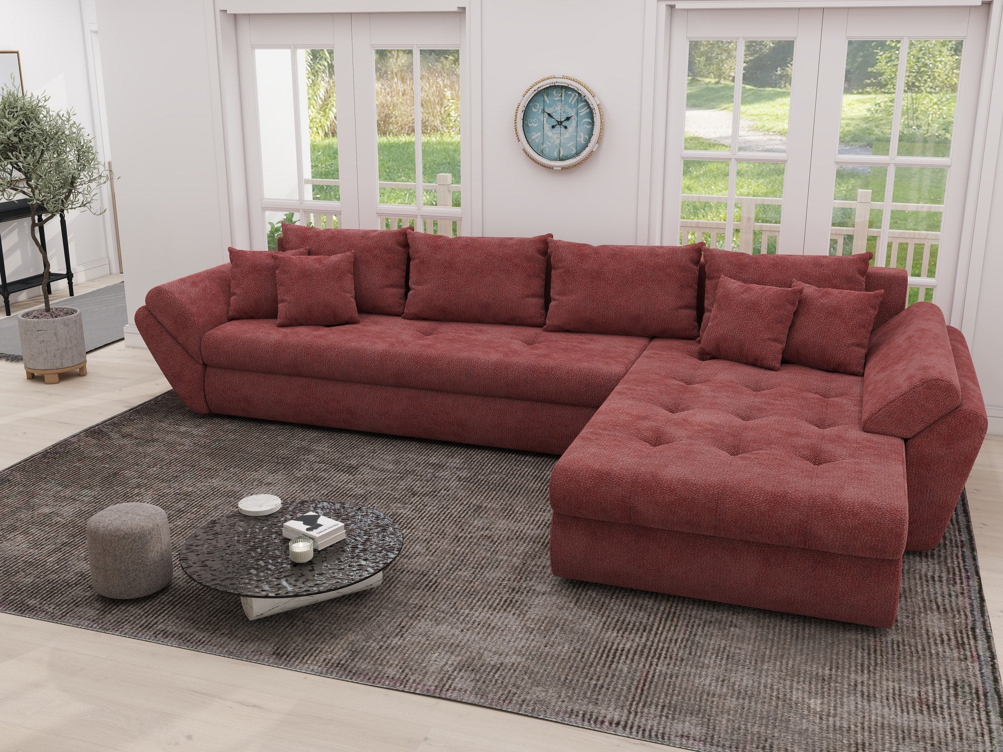 Colțar extensibil dumonde cu ladă de depozitare si sezut confortabil din spuma high-density, Loana XL Vibe Rosu II 335x185 cm