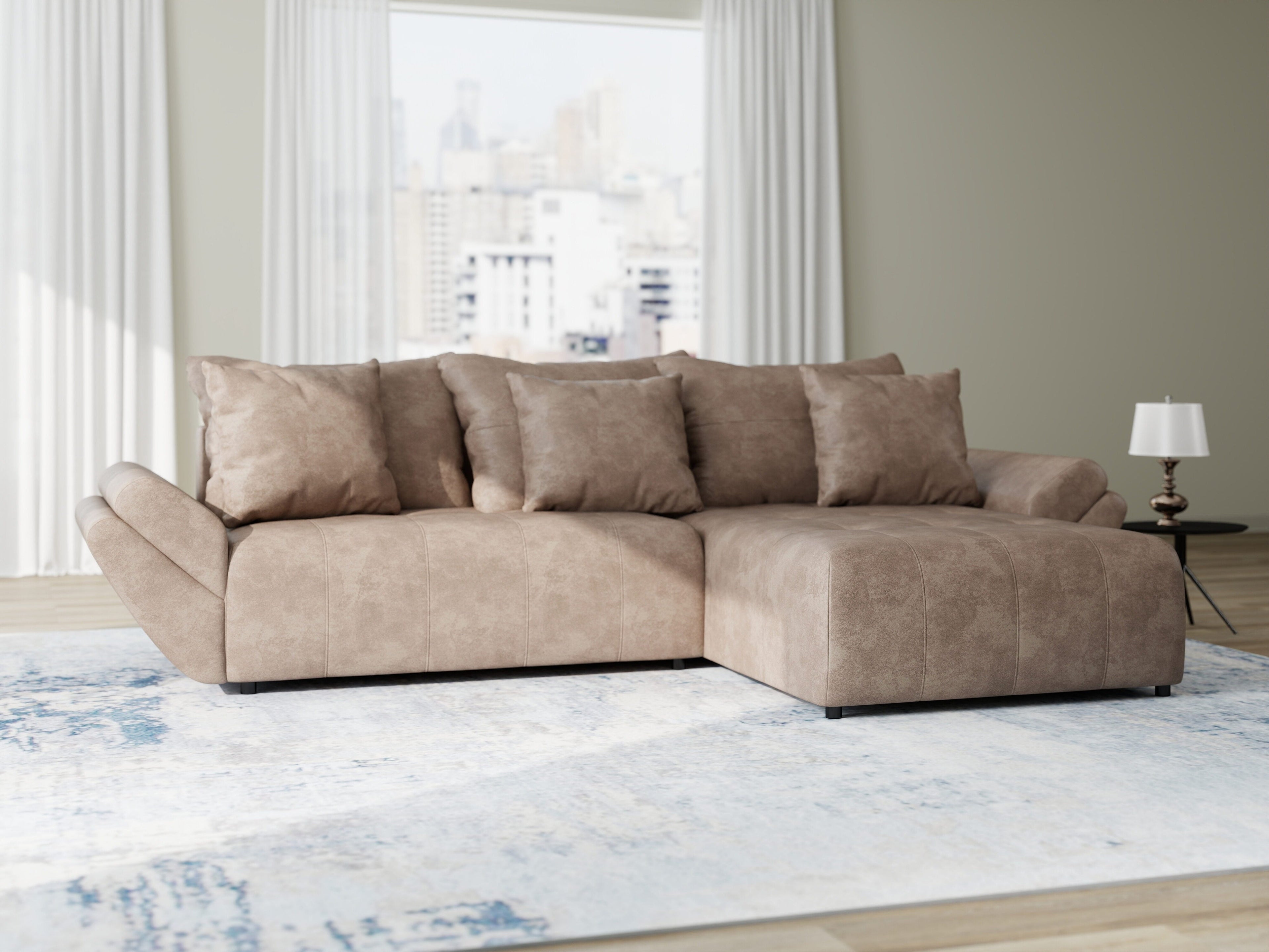 Colțar extensibil dumonde cu ladă de depozitare si sezut confortabil din spuma high-density, Berlin Tobago Maro 280x185 cm II