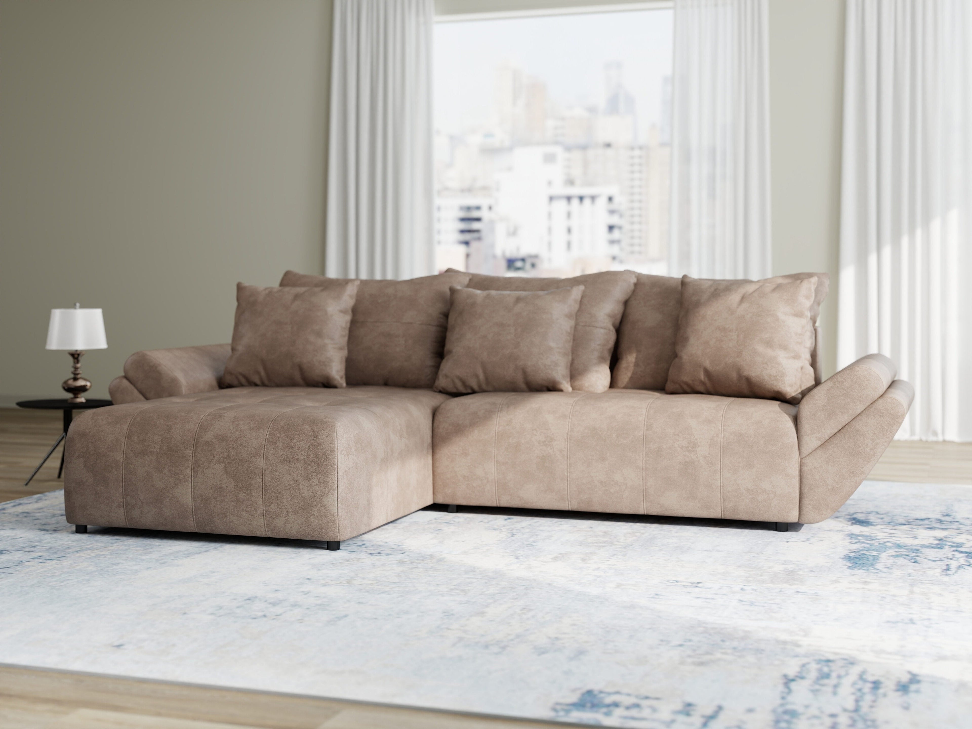 Colțar extensibil dumonde cu ladă de depozitare si sezut confortabil din spuma high-density, Berlin Tobago Maro280x185 cm