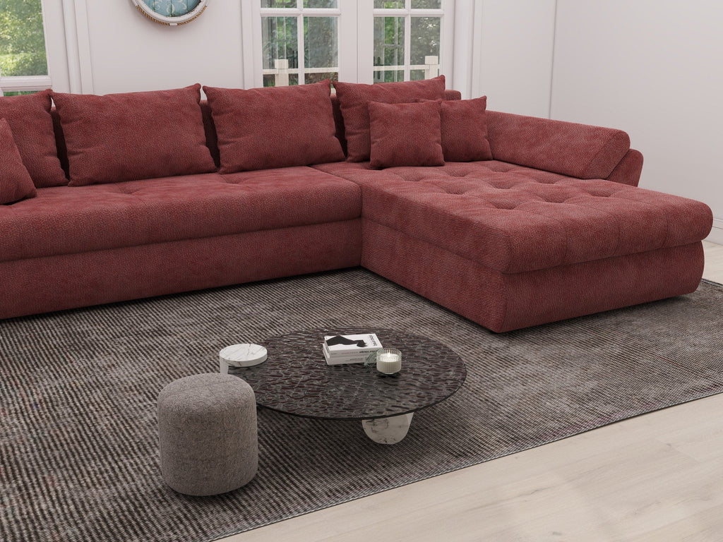 Colțar extensibil dumonde cu ladă de depozitare si sezut confortabil din spuma high-density, Loana XL Vibe Rosu II 335x185 cm